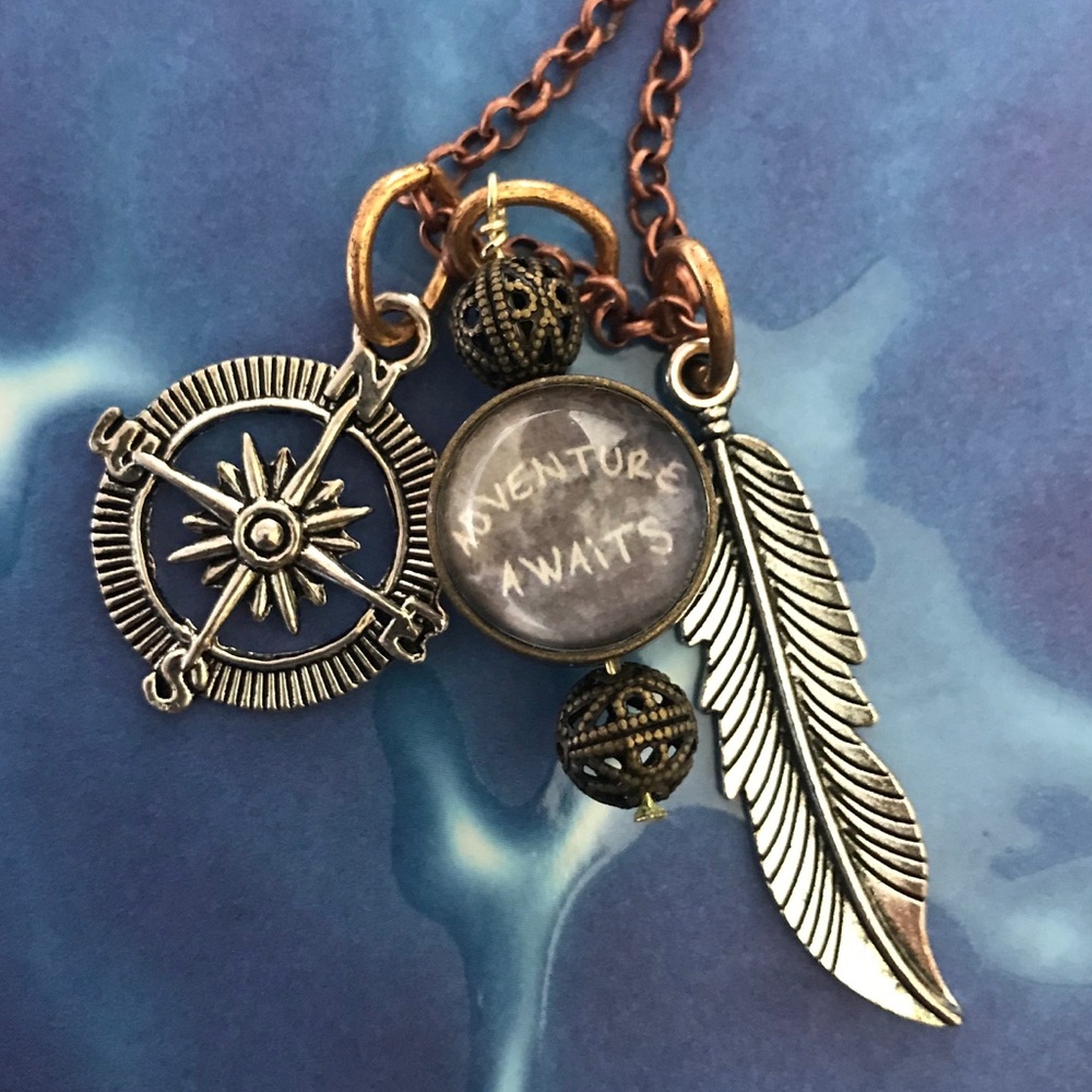 Double sided adventure awaits wanderlust necklace